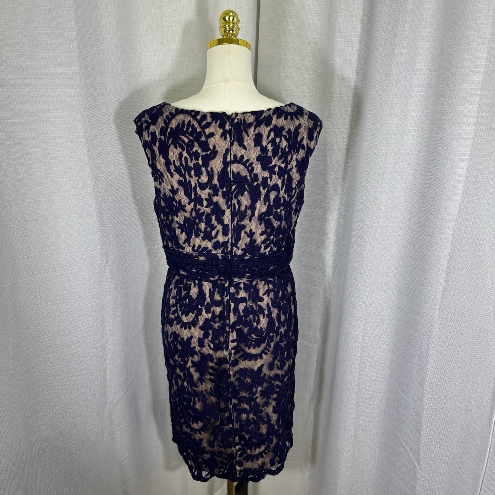 Adrianna Papell Dress Womens 12 Navy Blue Lace Overlay Wedding Cocktail Party - Picture 5 of 16